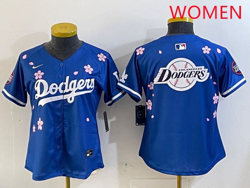 Women Los Angeles Dodgers Blank Blue Sakura Edition 2025 Nike MLB Jersey style 25->women mlb jersey->Women Jersey